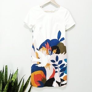 BODEN Size 4R *ONE OF A KIND* back-zip FLORAL BIRD WHITE shift dress